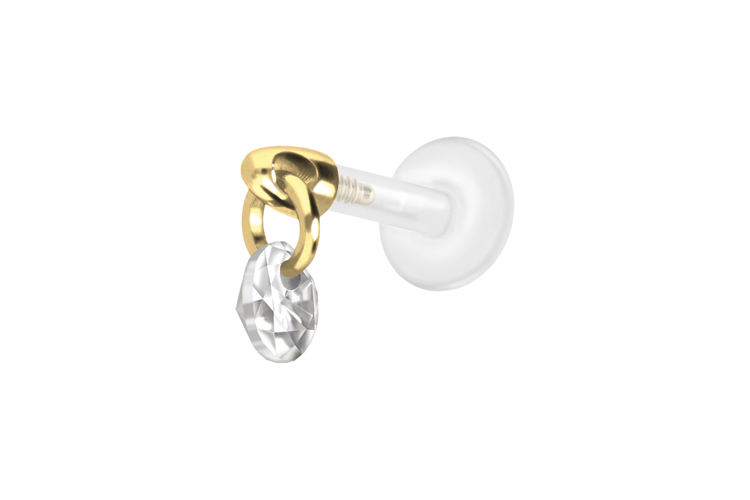 PTFE Labret Piercing mit Innengewinde + Titan-Aufsatz RUNDER KRISTALL
